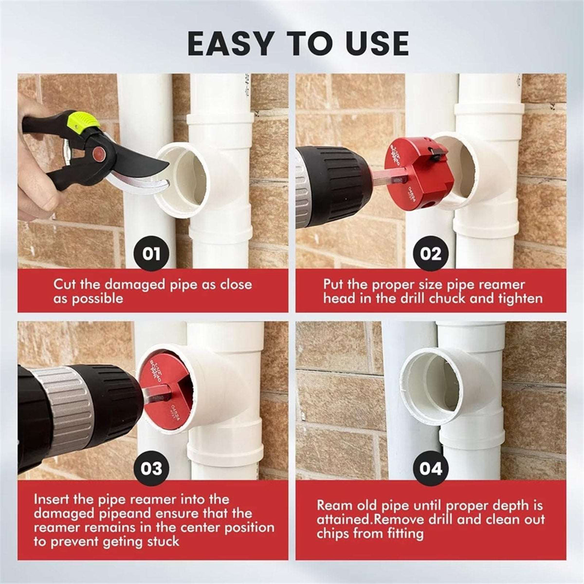 8Pc PVC Pipe Reamer Kit Socket Saver for Standard 1/2" Drills Fits 1/2"-4" Pipes