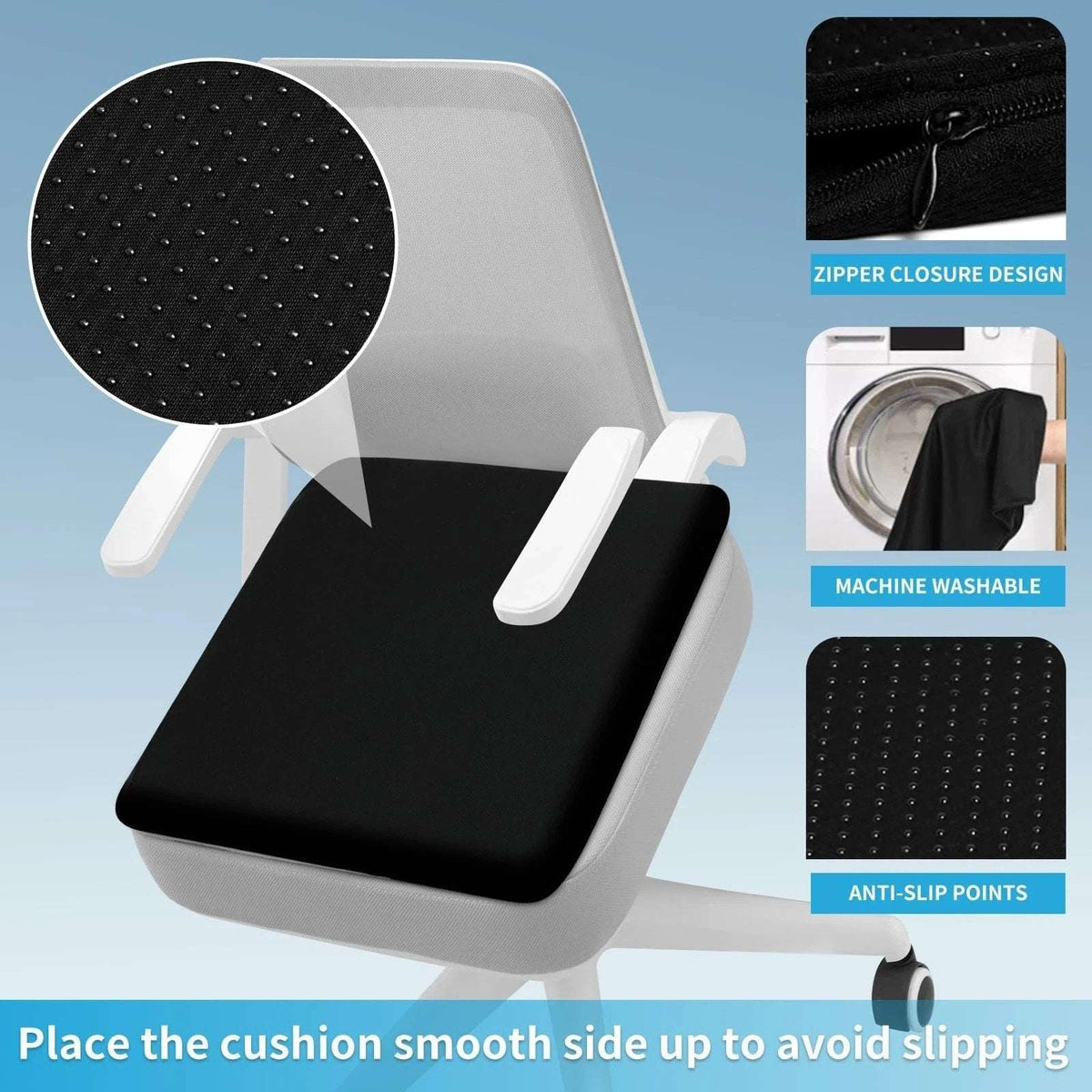 Gel Seat Cushion Long Sitting 16.5" x 14.5" x 2.4" Extra Thick Pressure Relief
