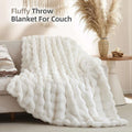Faux Fur Throw Blanket – Cream White Fluffy Cozy Rabbit Fleece, Plush 50" x 60"