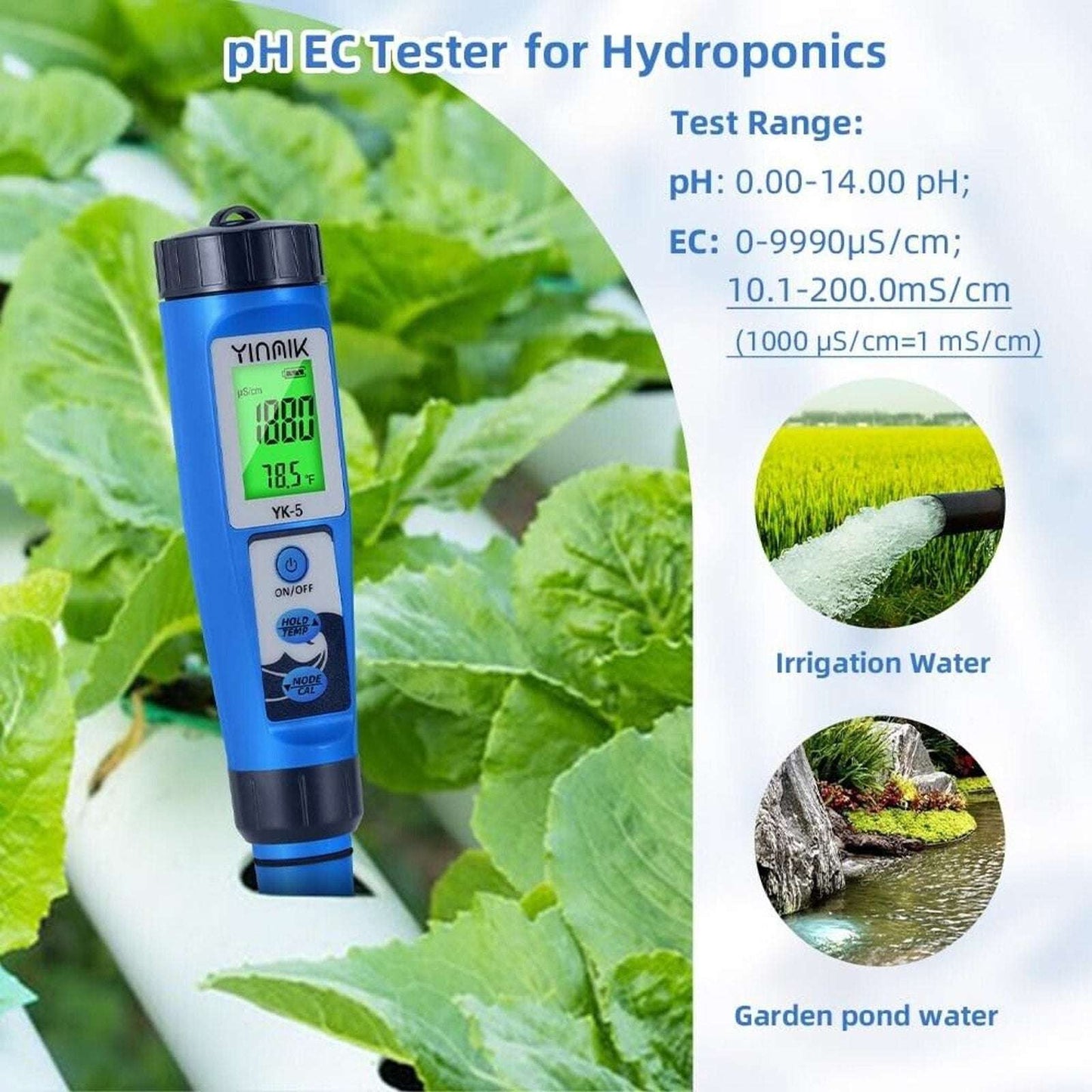 pH Salt Meter 5 in 1 Digital pH Salinity TDS EC Tester Pool Spa Aquarium Hydropo