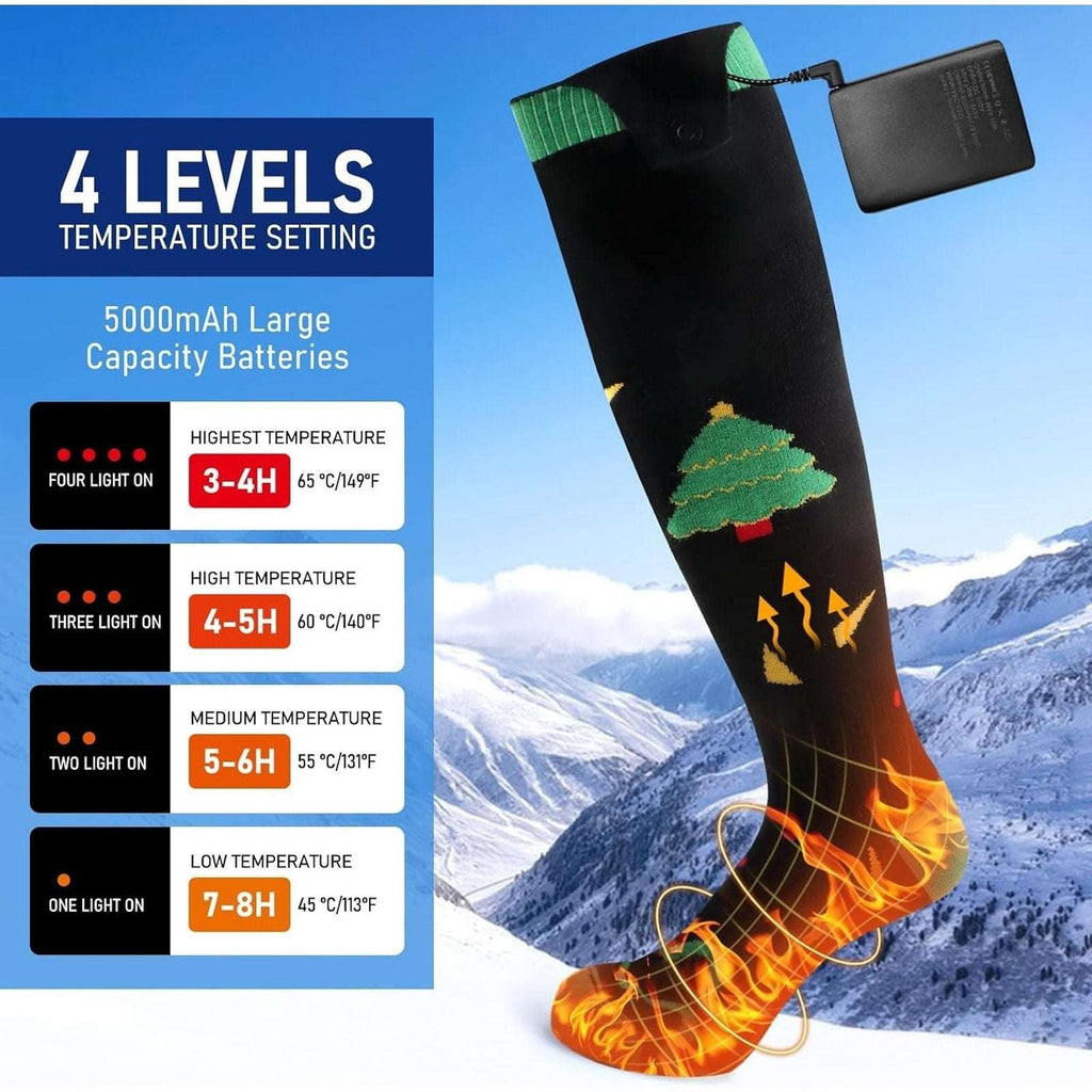 Electric Heated Christmas Socks w/ Rechargeable 5000mAh Battery & 4 Temp Levels