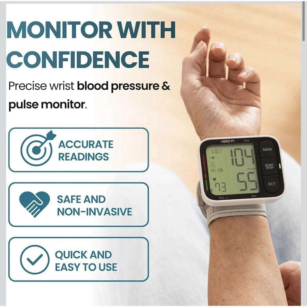 HERZ P1 Smart BPM Wireless Wrist Blood Pressure Monitor LCD, Dual User FC-BP201