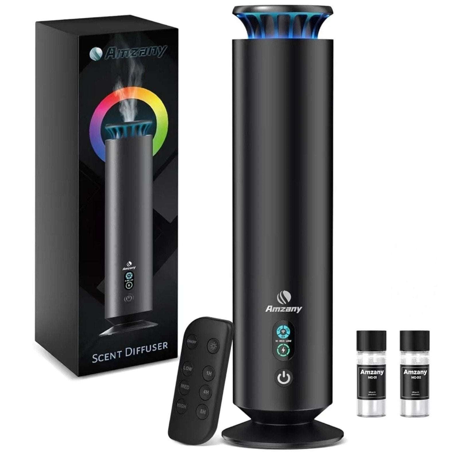 Amzany Pro Waterless Essential Oil Scent Diffuser w Remote & 7-Color LED Light