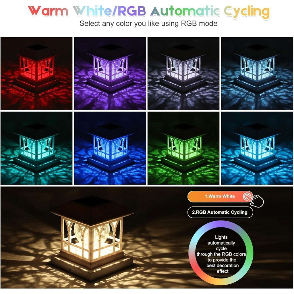 6-Pack RGB & Warm White LED Solar Powered Waterproof Fence Deck Post Cap Lights