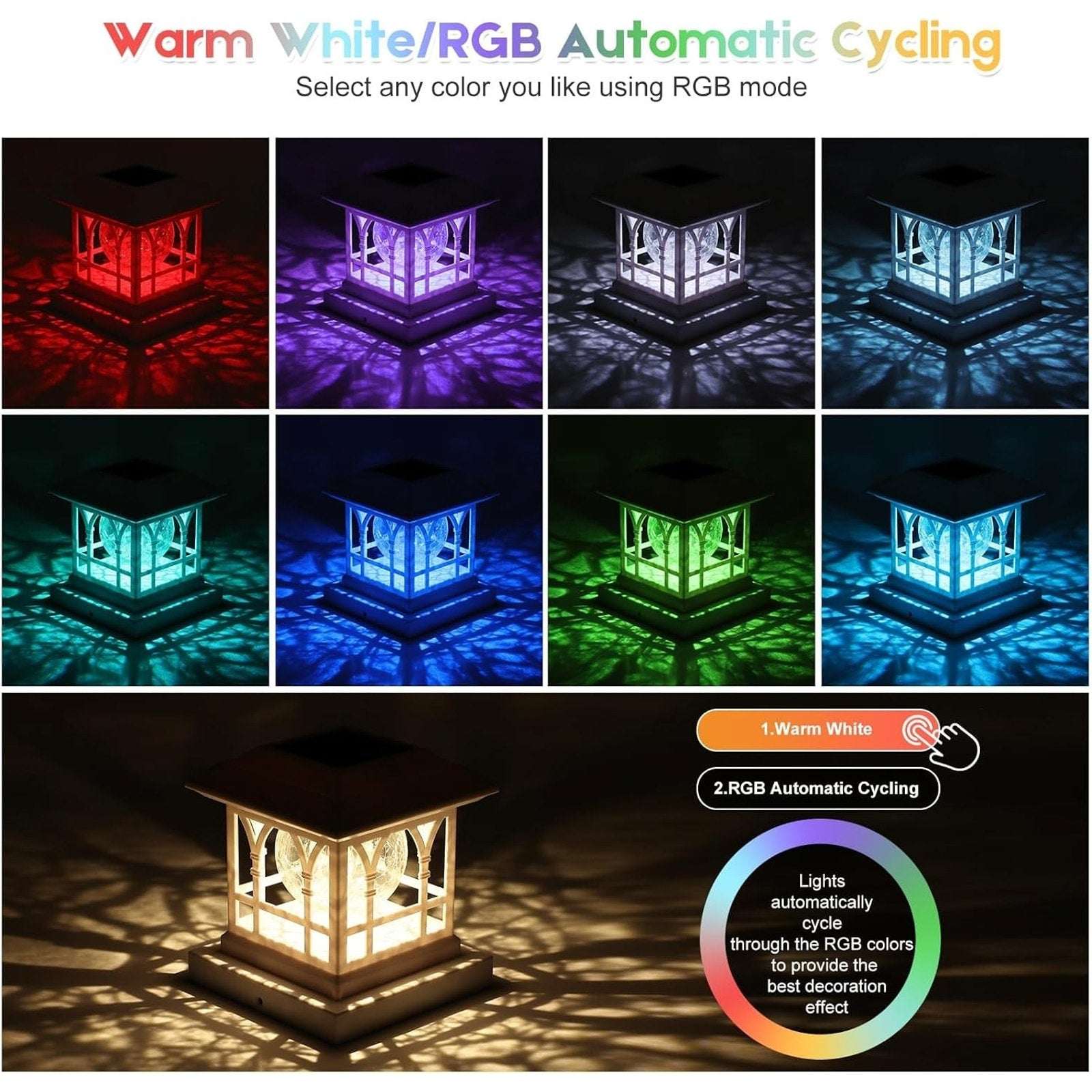 6-Pack RGB & Warm White LED Solar Powered Waterproof Fence Deck Post Cap Lights