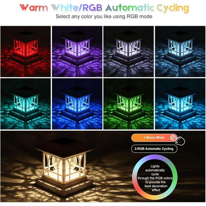 6-Pack RGB & Warm White LED Solar Powered Waterproof Fence Deck Post Cap Lights