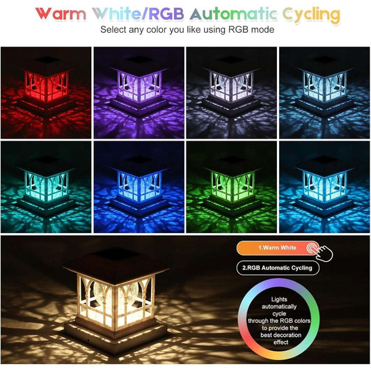 6-Pack RGB & Warm White LED Solar Powered Waterproof Fence Deck Post Cap Lights