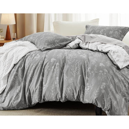 Bedsure Queen Comforter Set - Gray & White Cute Floral Bedding - Reversible