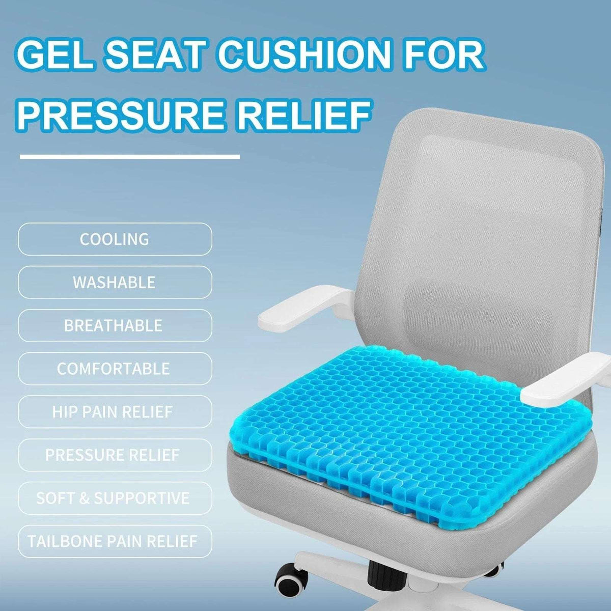 Gel Seat Cushion Long Sitting 16.5" x 14.5" x 2.4" Extra Thick Pressure Relief