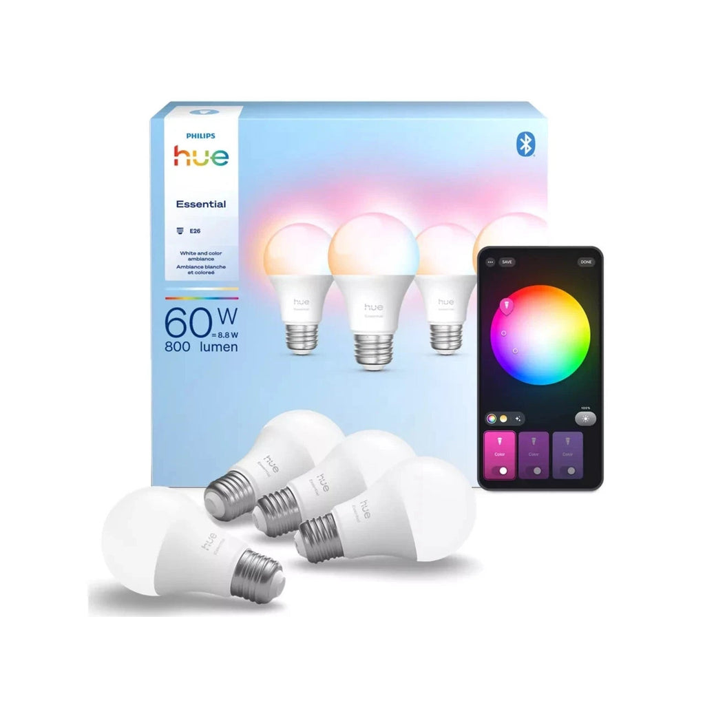 4PK Philips Hue Essential A19 E26 Smart Bulb 800lm 8.8W White & Color Ambiance