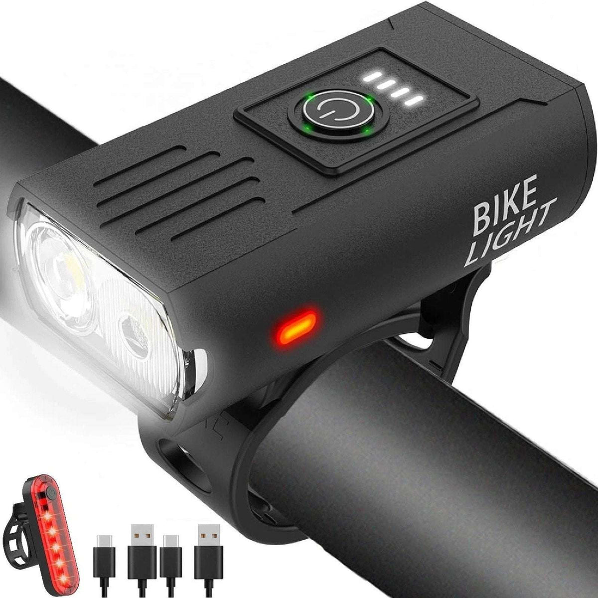 Front & Rear Bike Lights - Shockproof Waterproof 1500lm 6 Modes USB Rechargeable