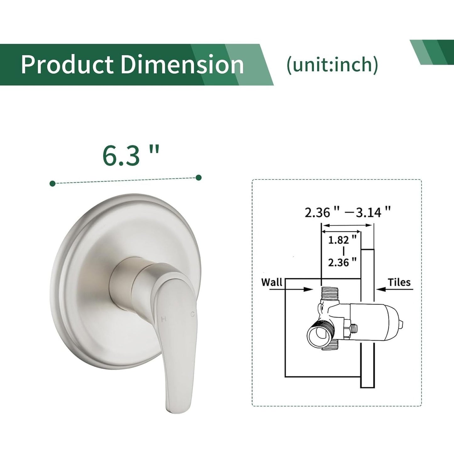 SHAMANDA Brushed Nickel Wall Mount Single Handle Lever Trim Kit w Rough-In Valve