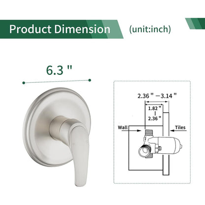 SHAMANDA Brushed Nickel Wall Mount Single Handle Lever Trim Kit w Rough-In Valve