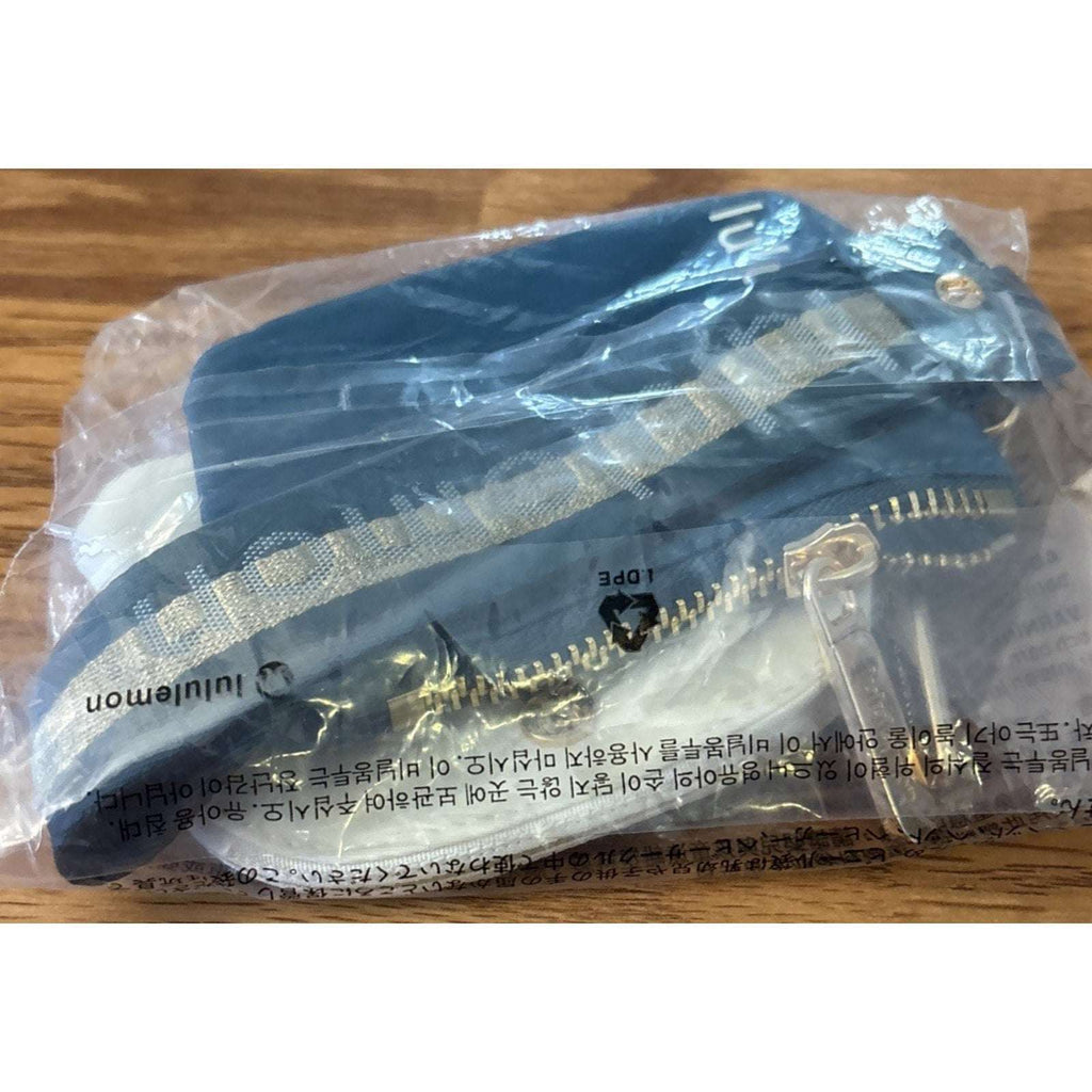 NWT Lululemon Dual Pouch Wristlet Wallet Keychain Wordmark Warp Teal, Gold, Bone