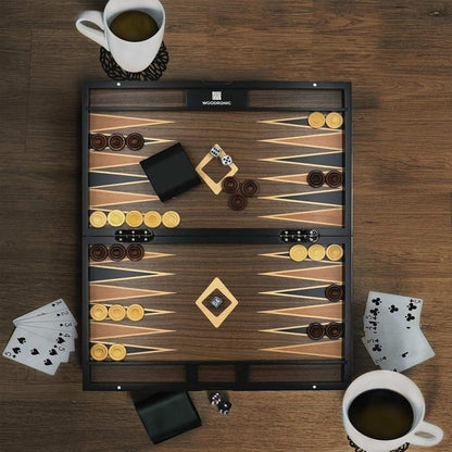 Wooden Backgammon Set Beautiful Inlaid Design Woodronic Standard 15” Board Game