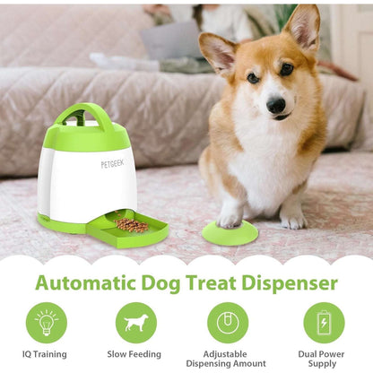 Automatic Dog Treat Food Dispenser w/ Button Remote - Memory Training Dual Power