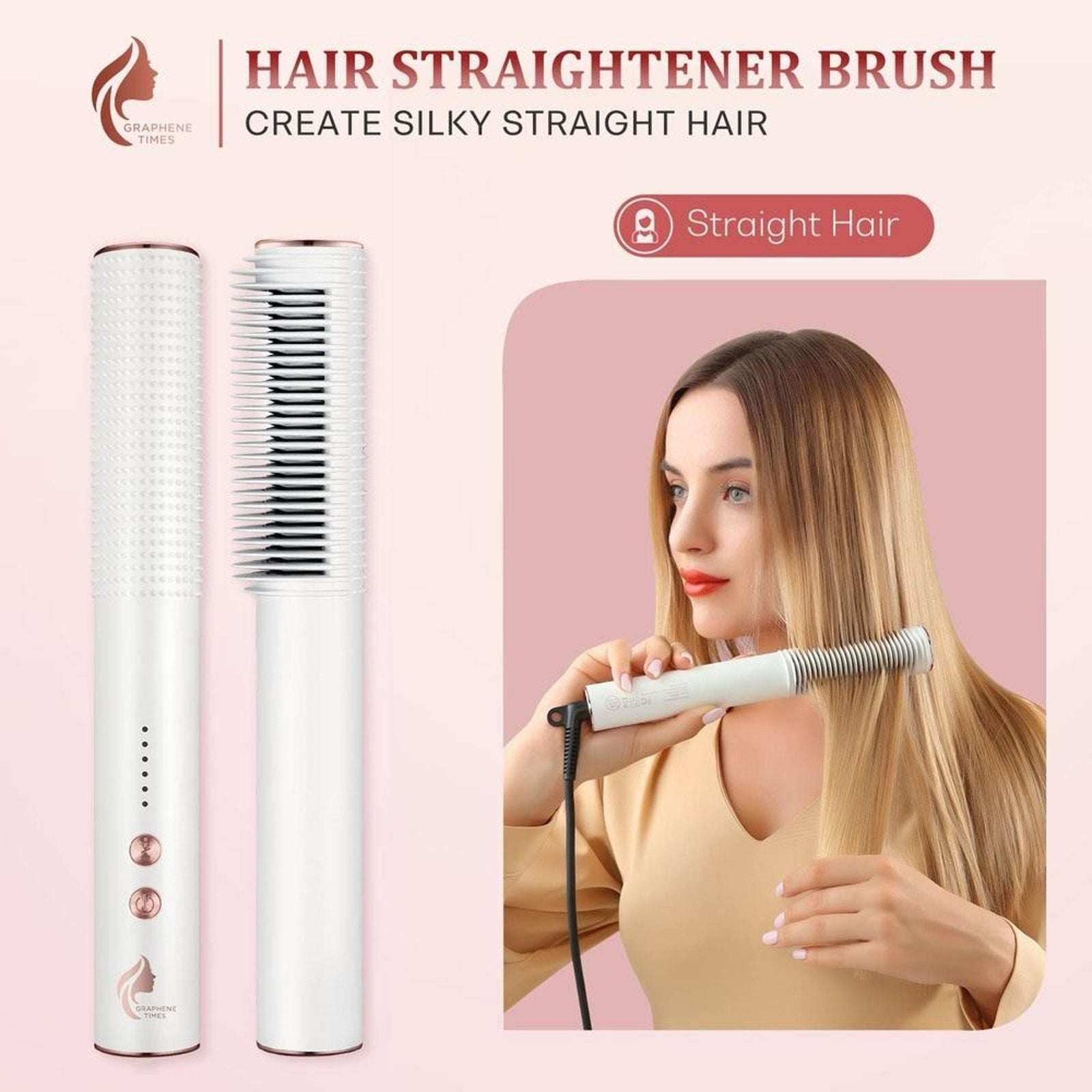 Graphene Times Hair Straightening Brush Auto-Off, Anti-Scald, Fast Heating Comb
