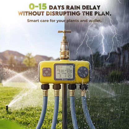 4-Zone Programmable Digital Smart Water Timer w/ Brass Inlet, Rain Delay, Anti-R