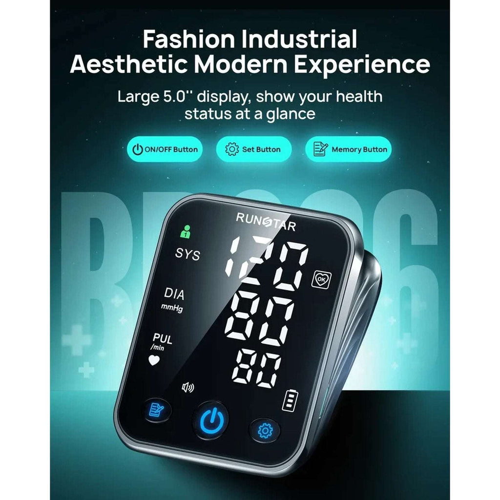 RunStar Smart Blood Pressure Monitor w/ 8.6"-16.5" Upper Arm BP Cuff, Dual Users