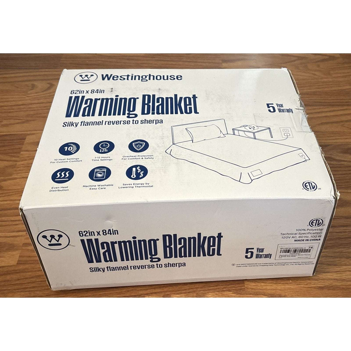 Westinghouse Electric Heating Blanket Silky Flannel & Sherpa Twin Size Charcoal