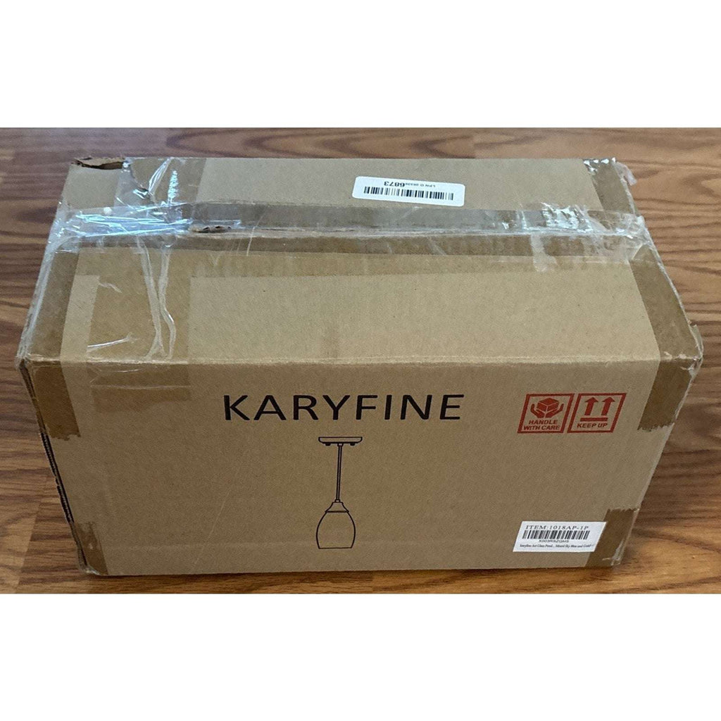 Karyfine Mini Art Blown Glass Pendant Light Fixture Blue w/ Gold - Adjustable