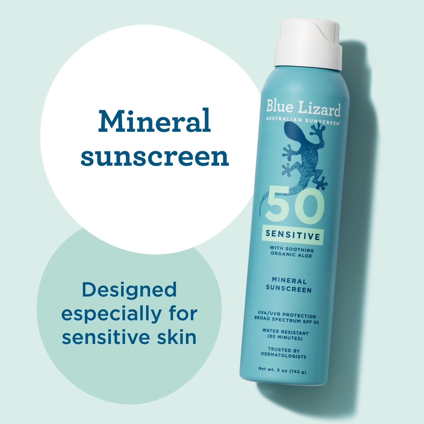 Blue Lizard SPF 50 Sensitive Mineral Sunscreen Spray w/ Aloe 5oz Exp 02/2028