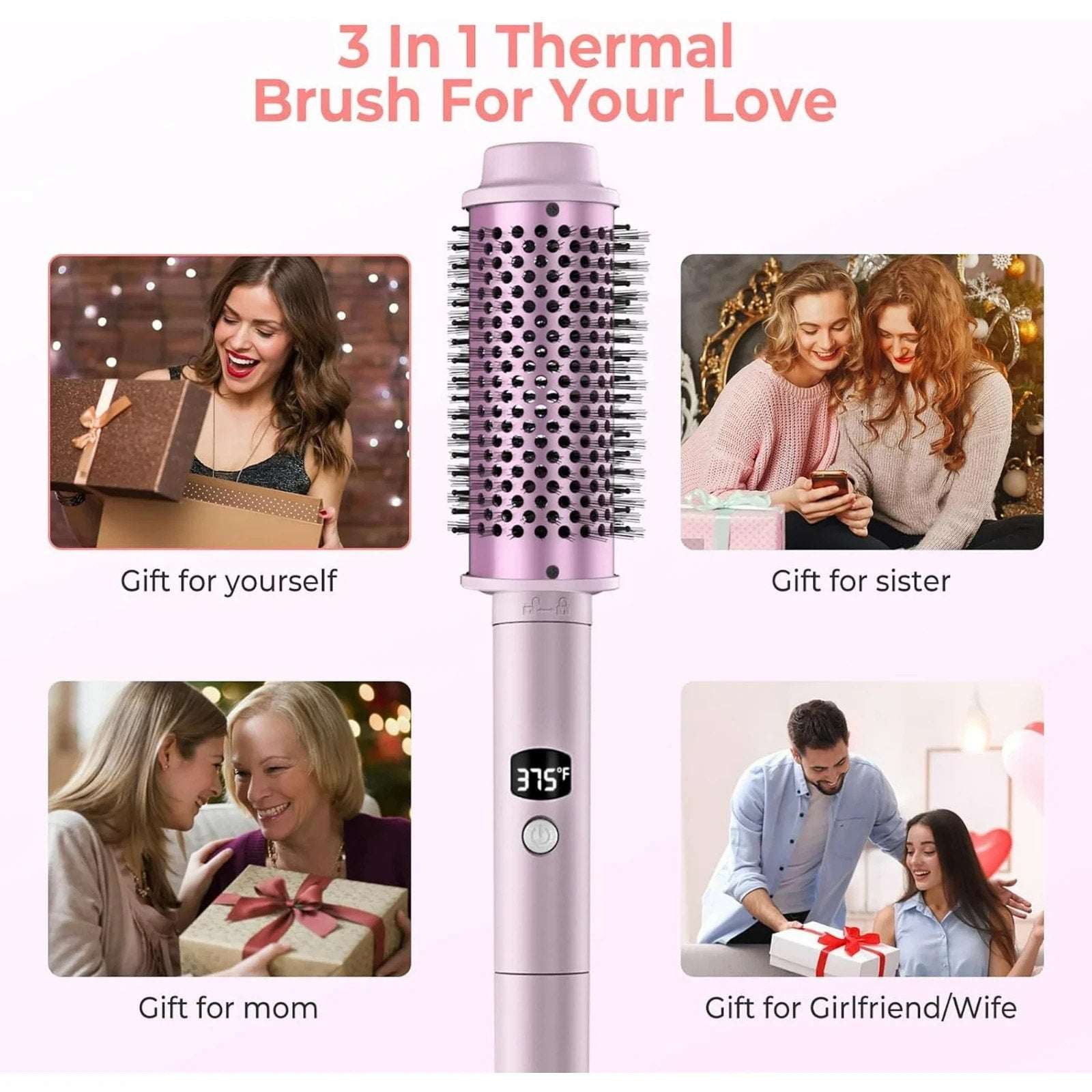 3in1 Thermal Heated Round Brush Set, Adjustable Temp Ceramic Tourmaline 30/38/45