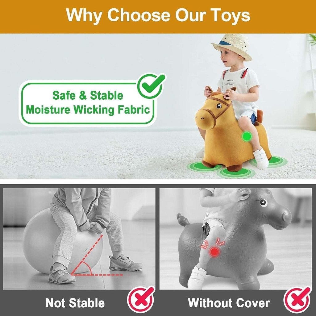iPlay, iLearn Bouncy Pals Hopping Horse, Toddler Inflatable Plush Ride-On Toy