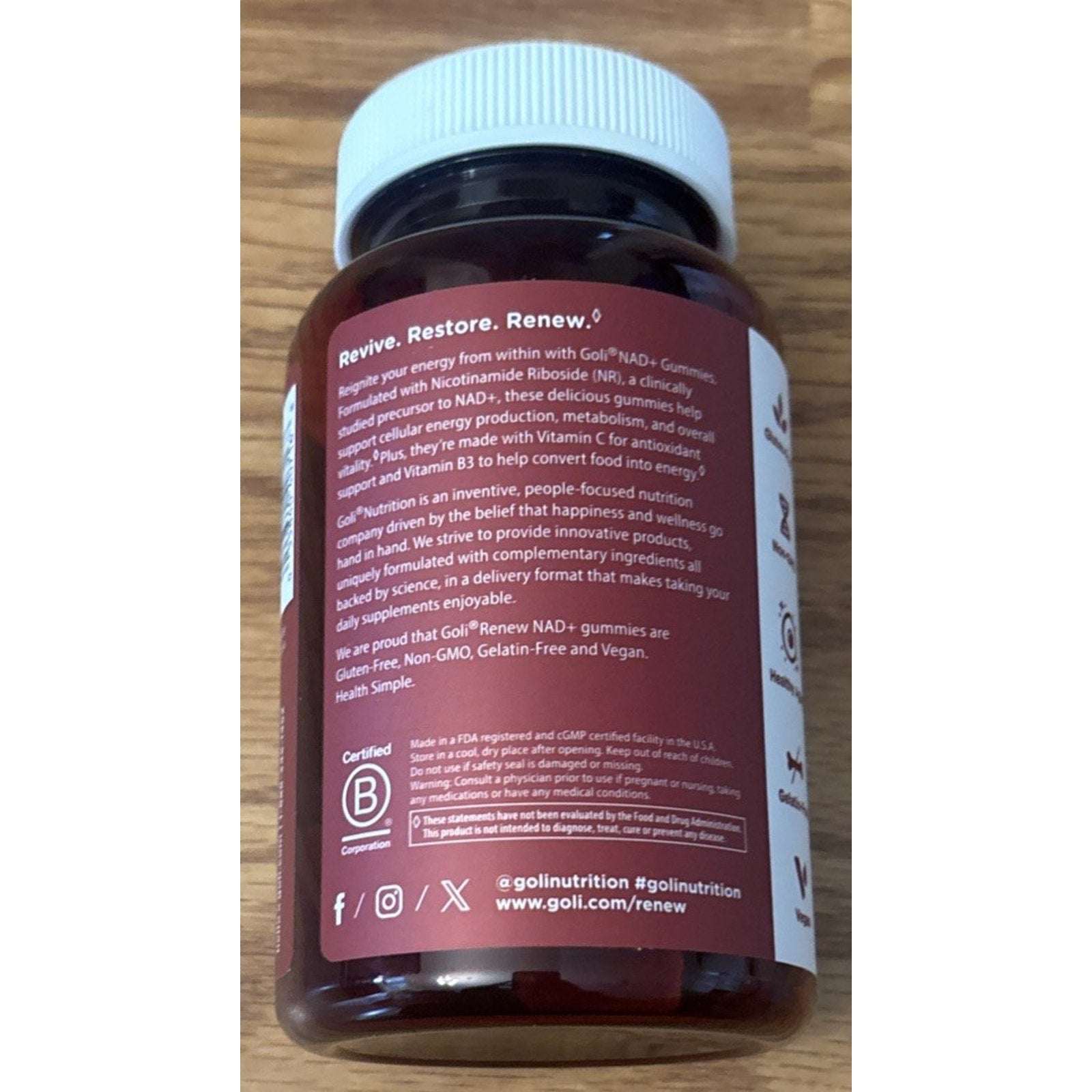 Goli Renew NAD+ 60 Count Gummies Exp 07/2027 Healthy Aging