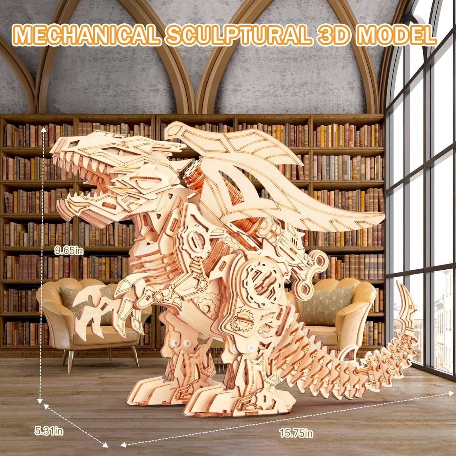 RMOKA 3D DIY Wooden Puzzle Walking Mechanical Roaring Dragon Mechanical Assembly