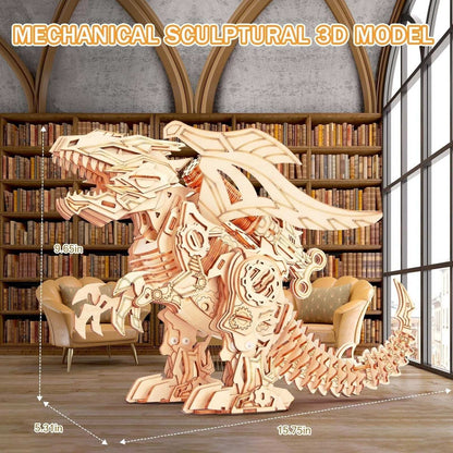 RMOKA 3D DIY Wooden Puzzle Walking Mechanical Roaring Dragon Mechanical Assembly