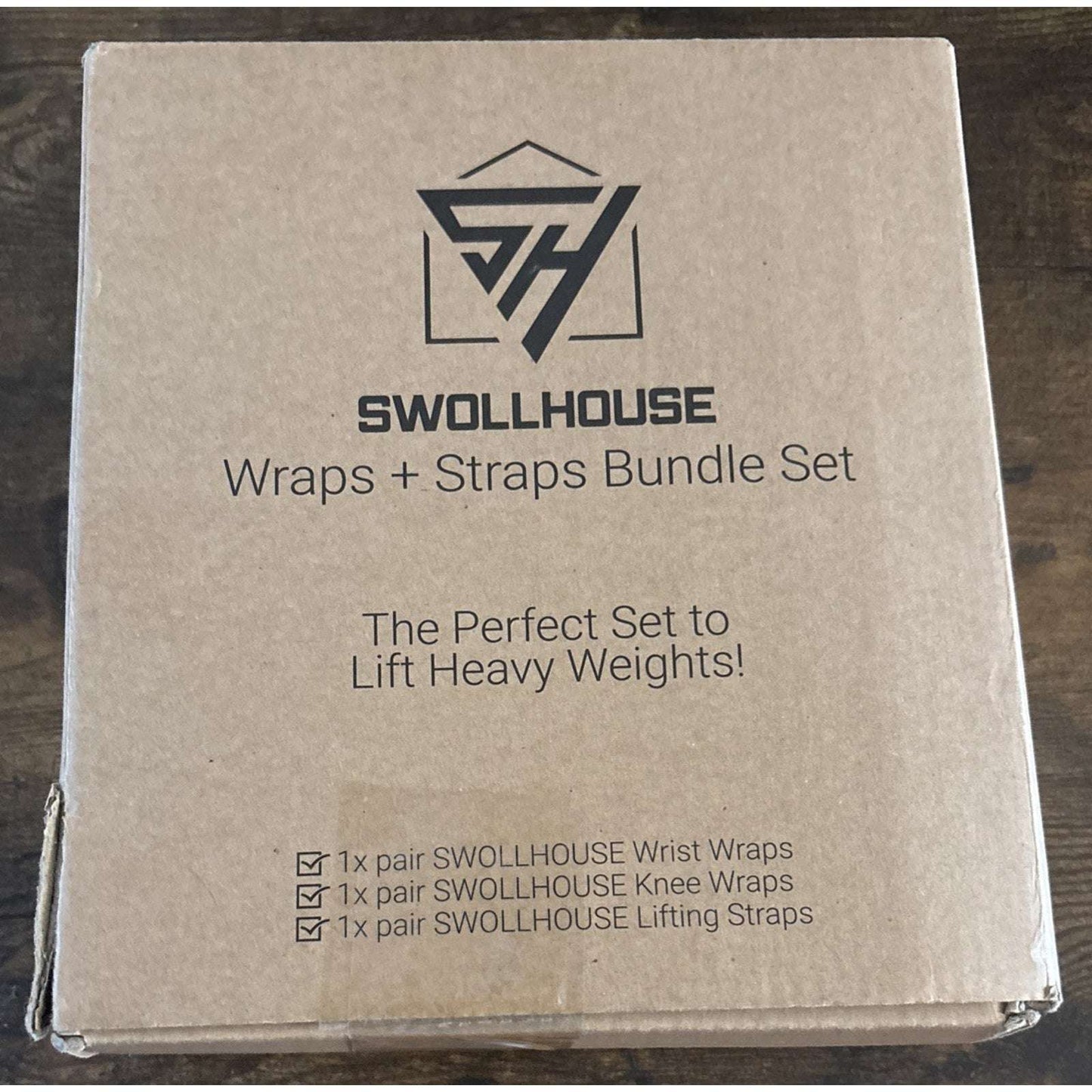 SWOLLHOUSE Knee Wraps + Wrist Wraps + Weight Lifting Straps Bundle (1 Pair Each)