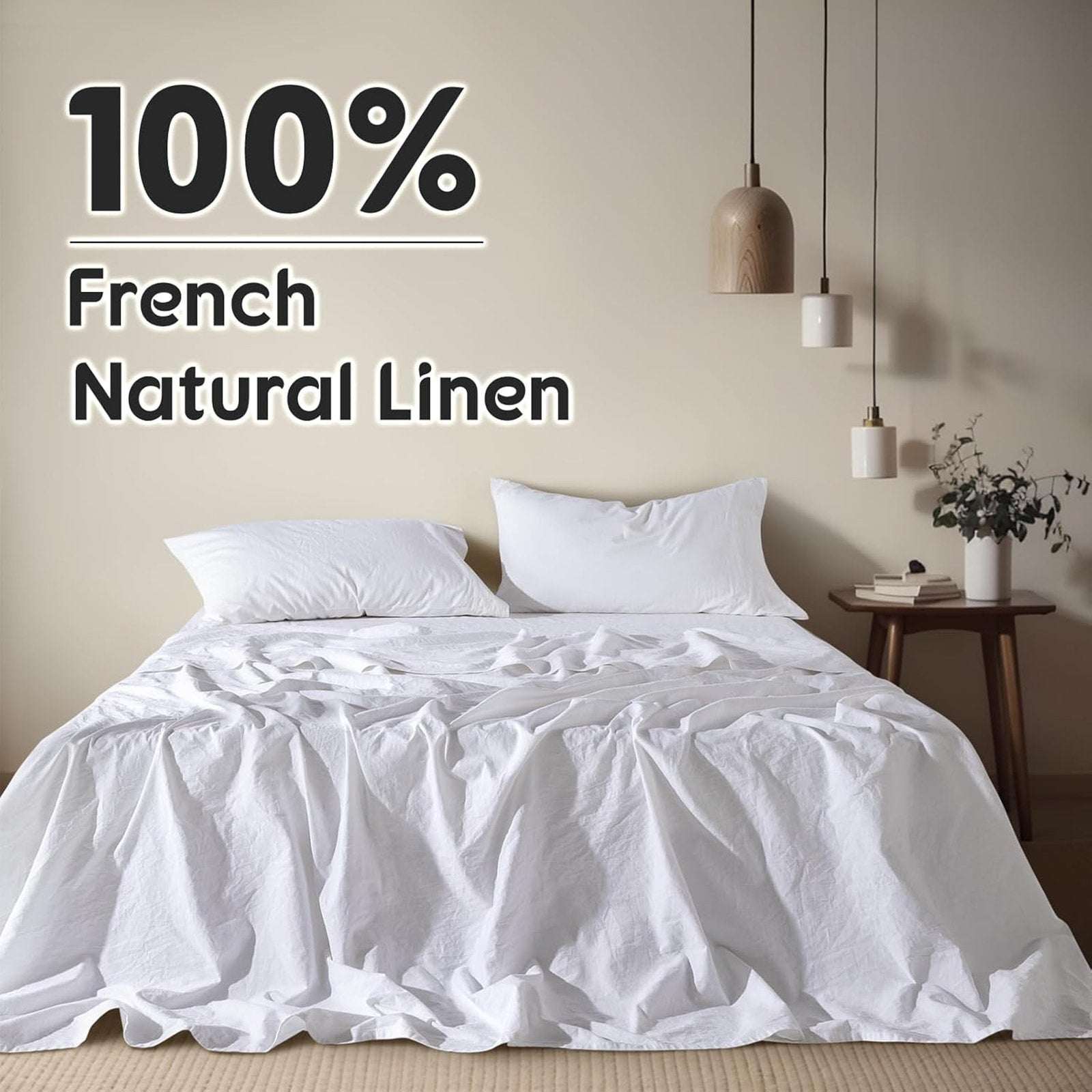 100% French Pure Linen Sheet Set Deep Pockets Queen Size Breathable & Cooling