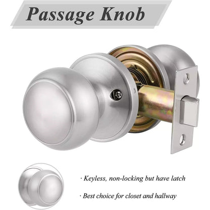 10 Pack Probrico Satin Nickel Passage Door Knobs Round Handles Hall Closet