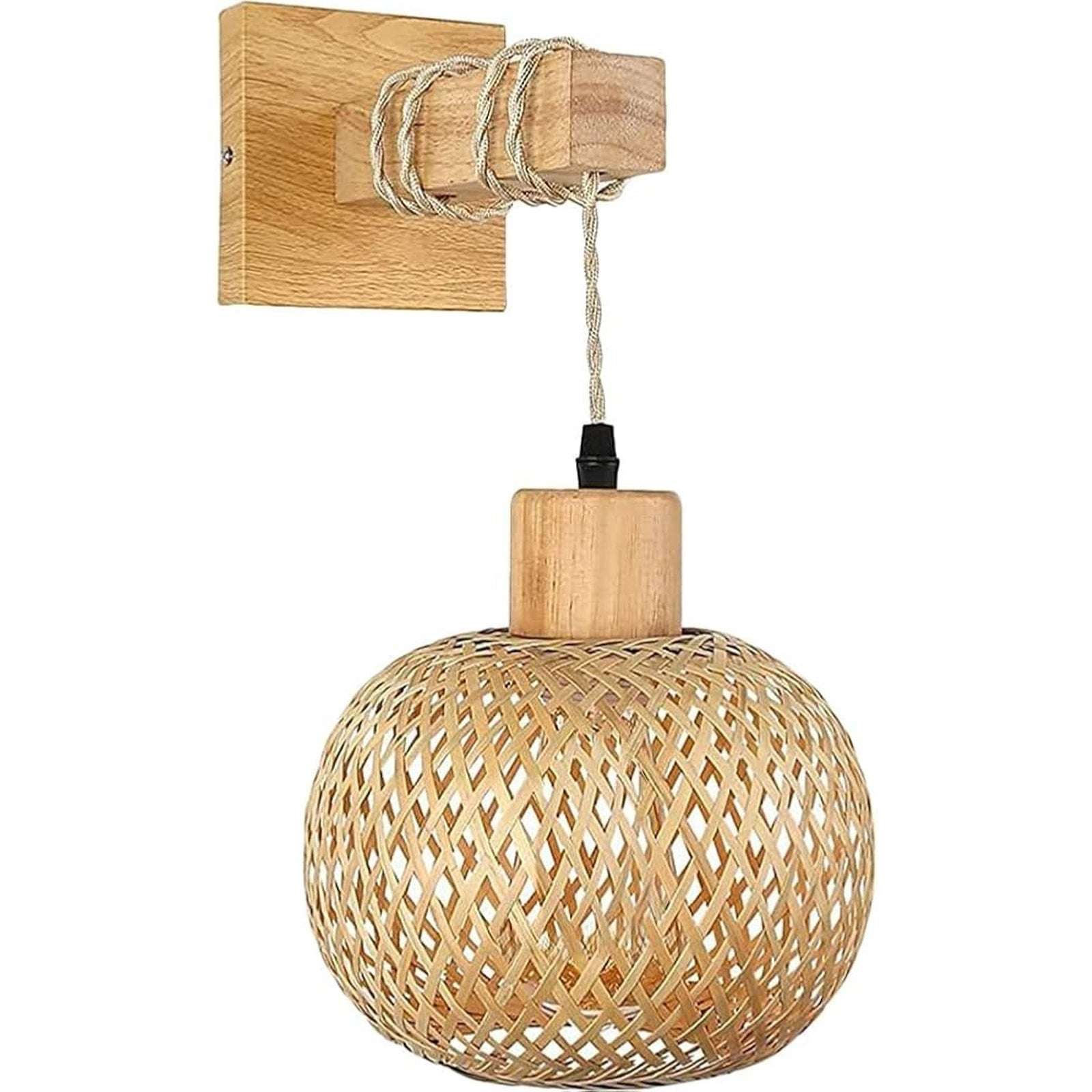 Plug in Wall Sconces Set of 2, Bamboo Hand Woven Rustic Hanging Light Fixtures
