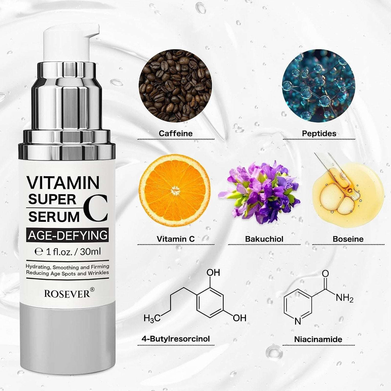Rosever Vitamin C Super Serum Age-Defying 1 fl oz/30ml New/Sealed EXP 11/2027