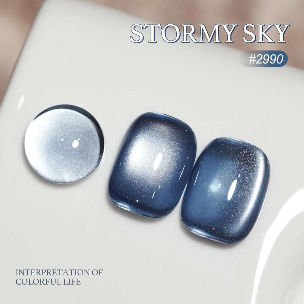 GAOY Jelly Blue Cat Eye Gel Nail Polish, 16ml Glitter Holographic - Stormy Sky