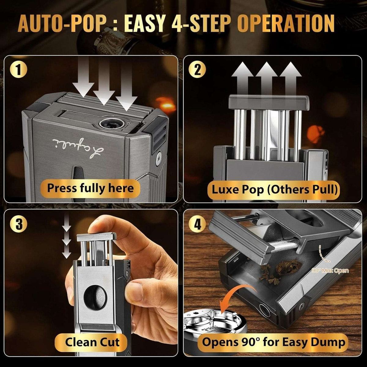 All in 1 Cigar Torch Lighter V-Cutter, Punch, Holder, Draw Enhancer, Twin Nubber