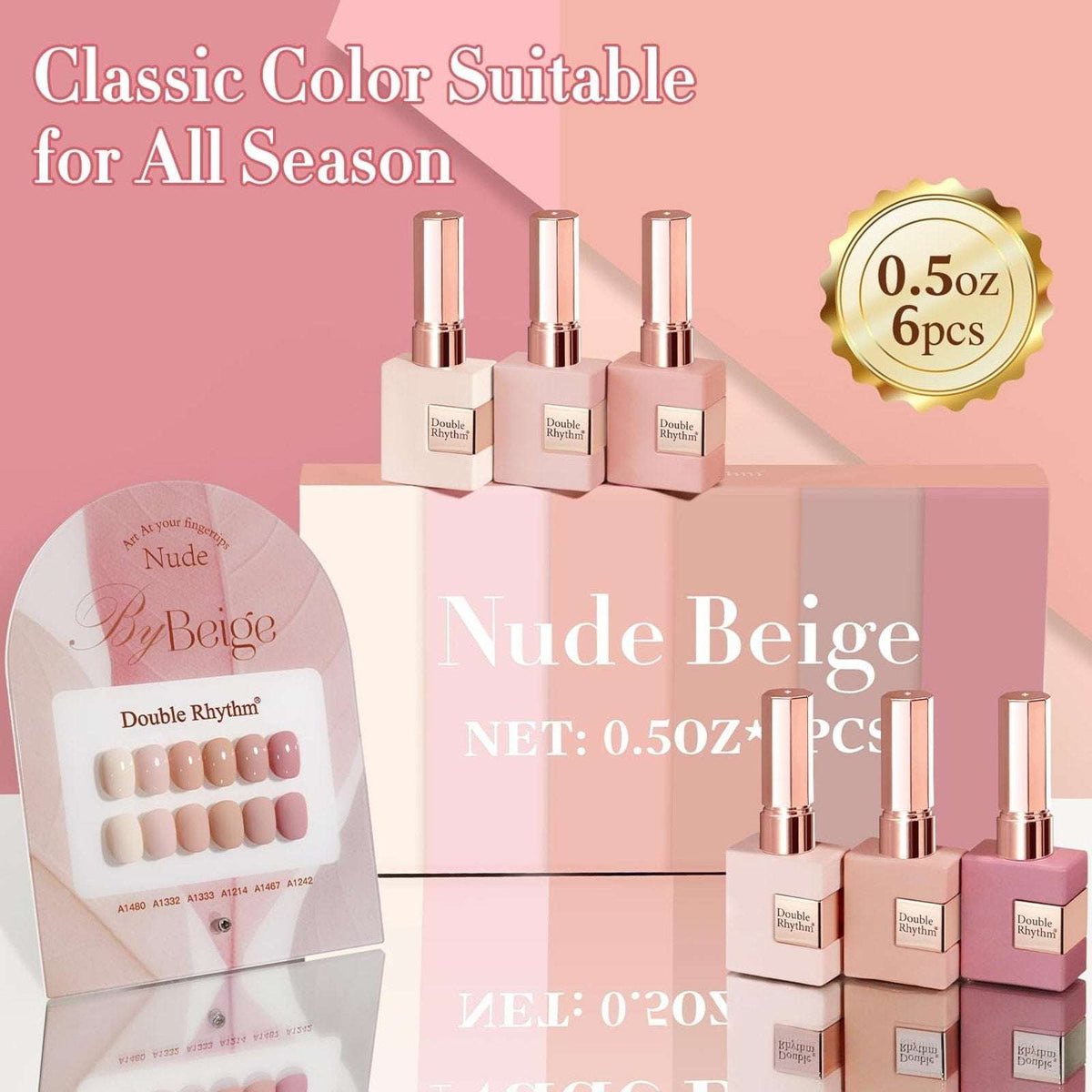 Double Rhythm 6 Pcs 15 ML Gel Polish Set(Pack of 6) Nude Beige Pink Neutral Rose