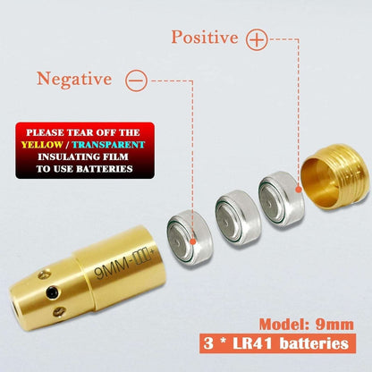 Red Laser Bore Sight 9MM + .45 ACP + .40 S&W Brass Cartridge Boresighter +10 Bat