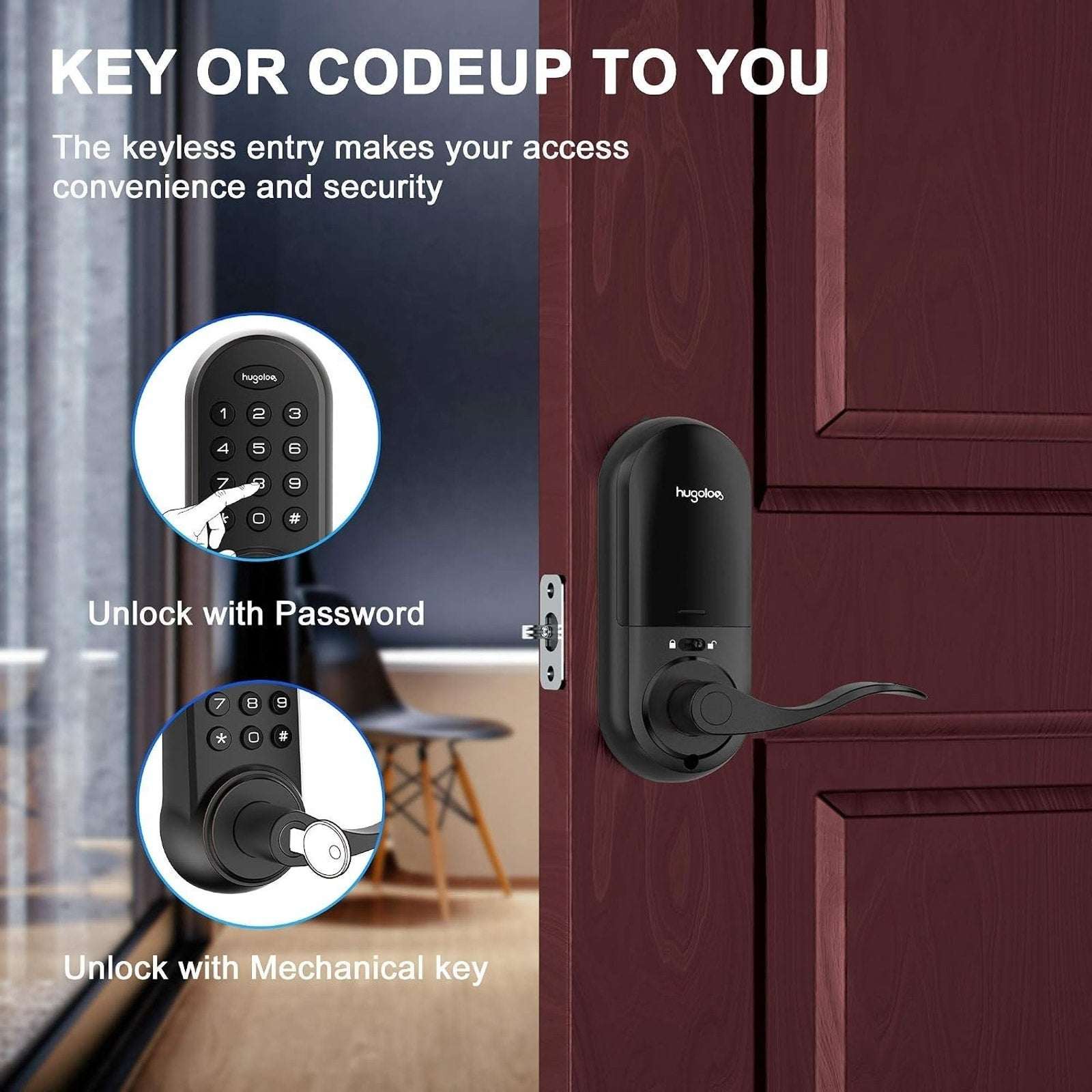 Hugolog Electronic Touchpad Digital Deadbolt Door Lock with Handle HU02 Black