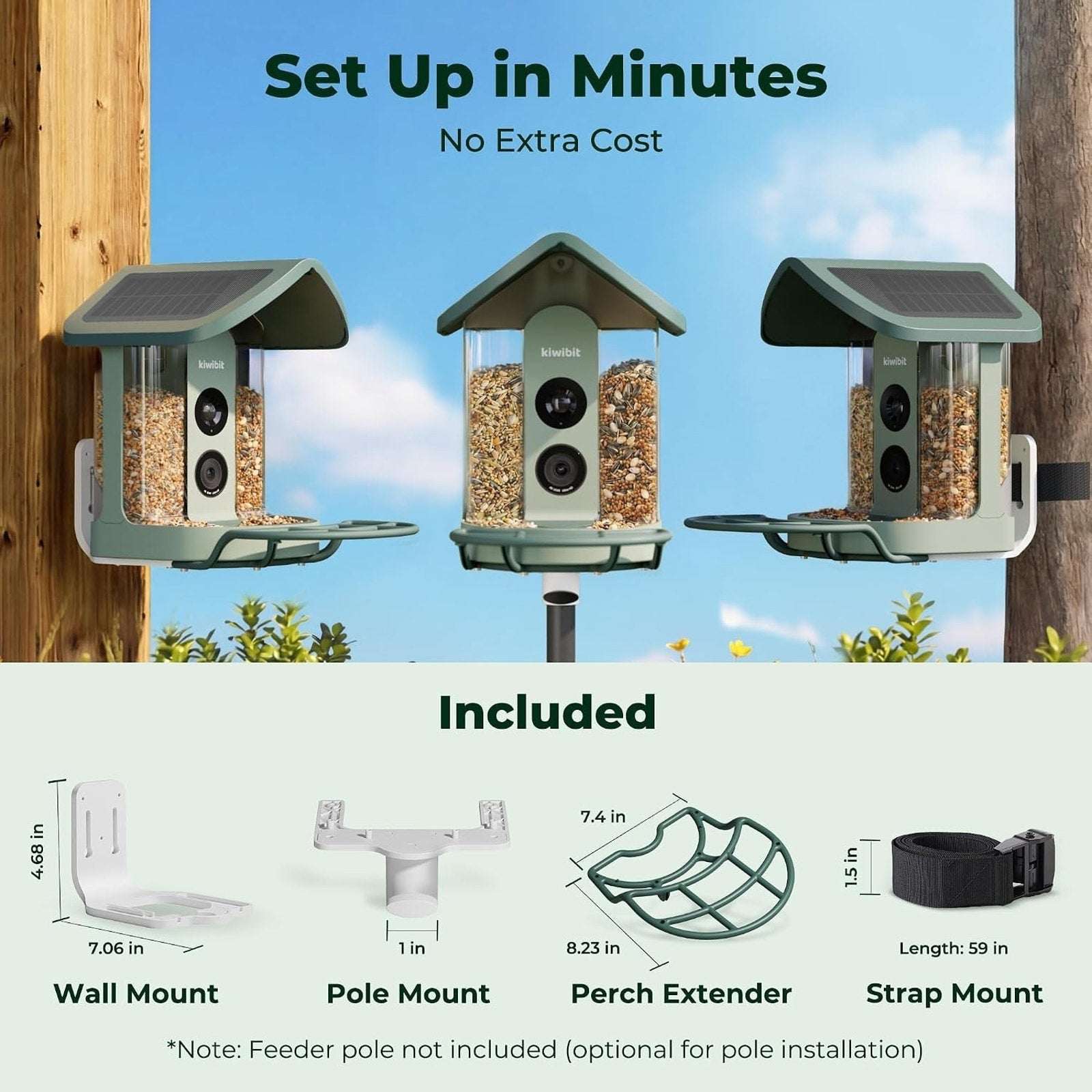 Kiwibit Beako Solar Smart Bird Feeder w Camera, 4K UHD Video, 2-Way Audio, AI ID