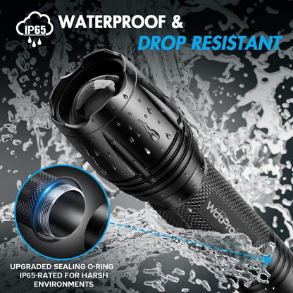 LED Tactical Flashlight 2 Pack, Waterproof, High Lumens, 5 Modes, Zoomable, SOS