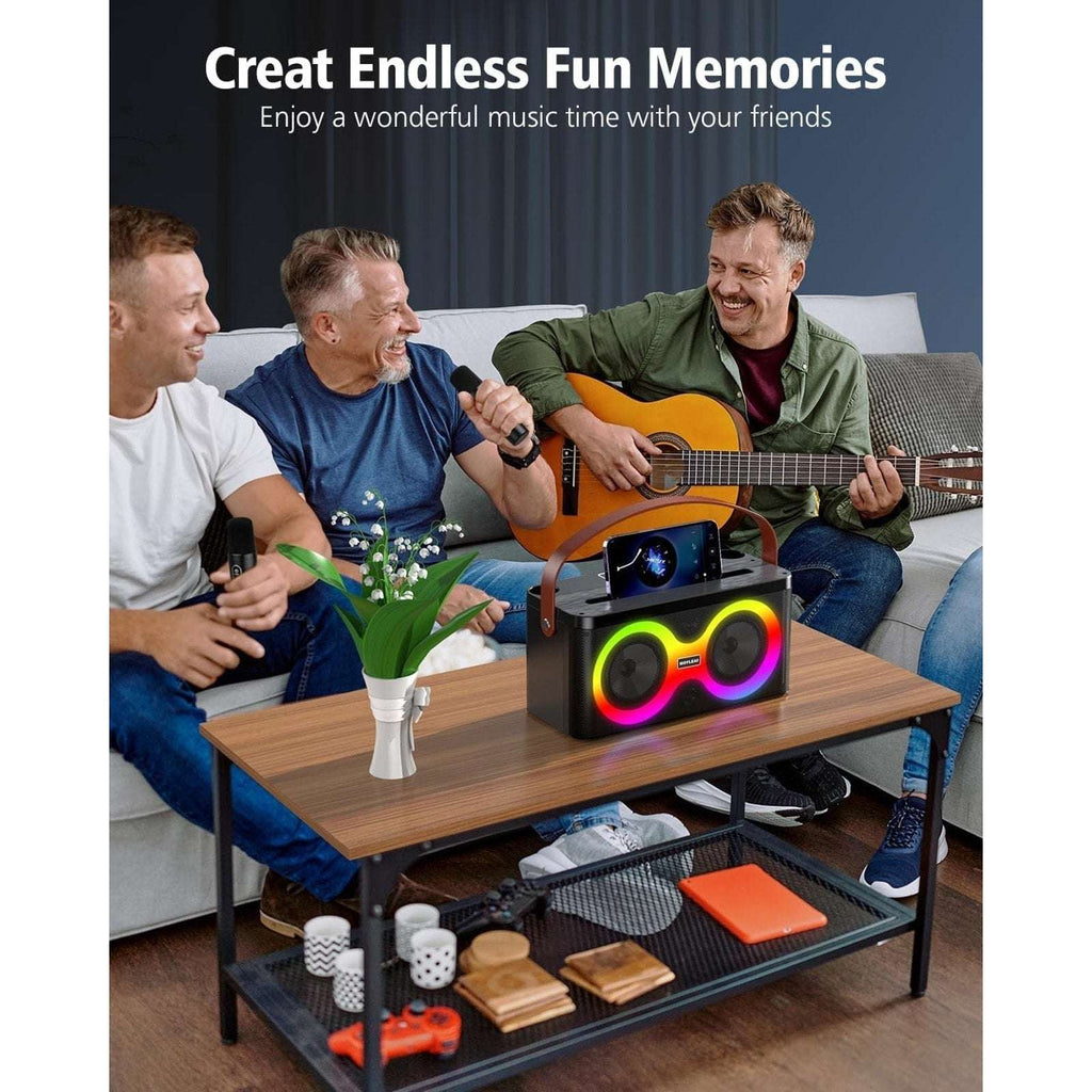Karaoke Machine, Portable Bluetooth Speaker, PA System w/ 2 Wireless Microphones