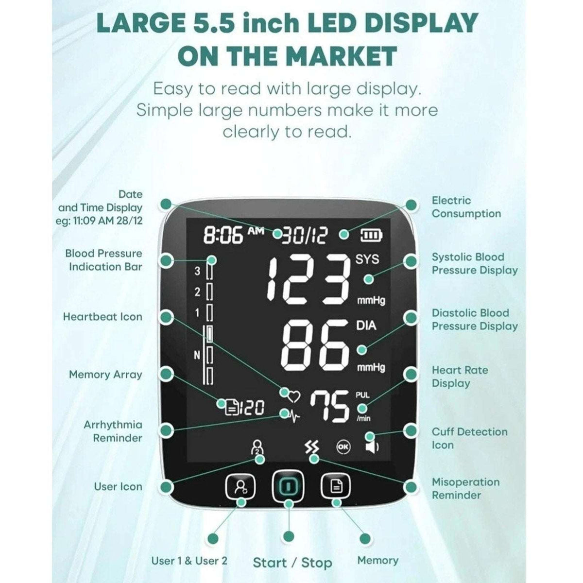 LAZLE Automatic Blood Pressure Monitor & Upper Arm Cuff w/ Advanced Accuracy NEW