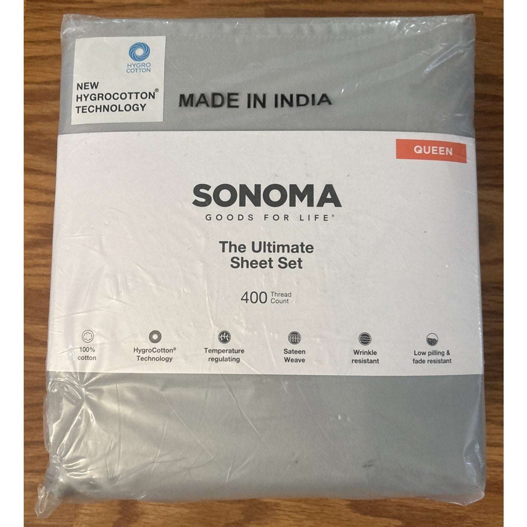 SONOMA ULTIMATE HYGROCOTTON 4PC SHEET SET 400TC Temp Regulating Light Gray QUEEN
