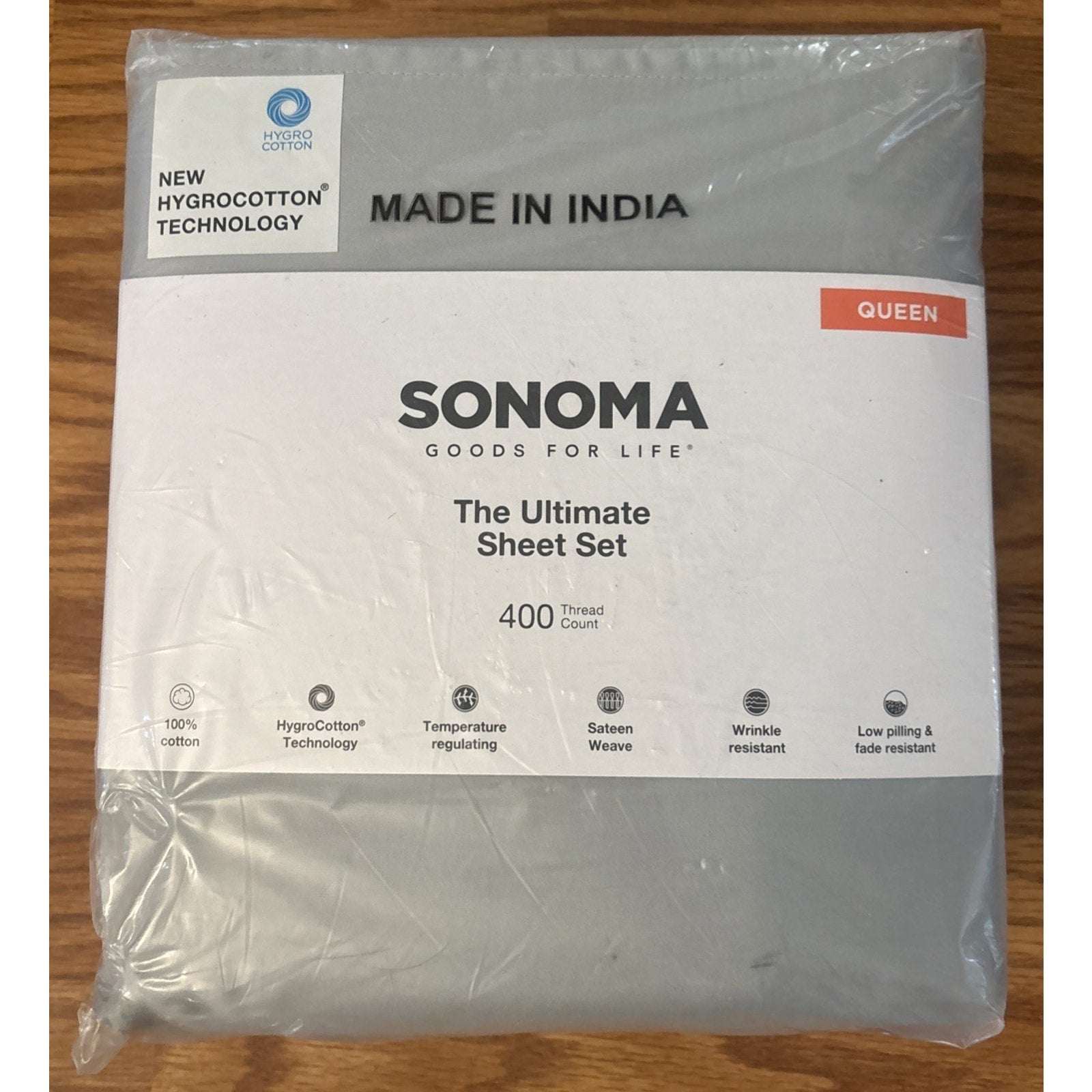 SONOMA ULTIMATE HYGROCOTTON 4PC SHEET SET 400TC Temp Regulating Light Gray QUEEN