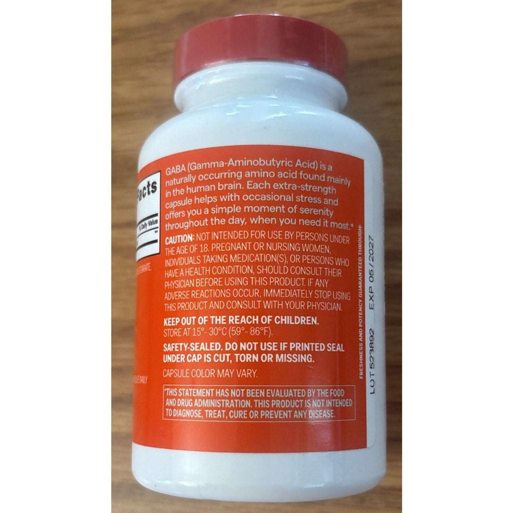 GABA gamma aminobutyric acid 750mg Capsules 100Ct Stress Support Supplement