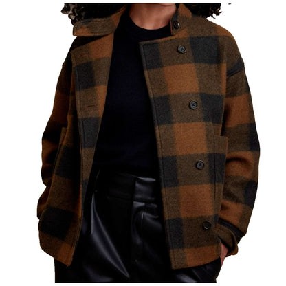 Banana Republic Womens Cinnamon & Spice Buffalo Plaid Jacket Coat Size XS NEW