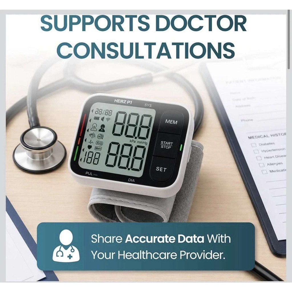 HERZ P1 Smart BPM Wireless Wrist Blood Pressure Monitor LCD, Dual User FC-BP201